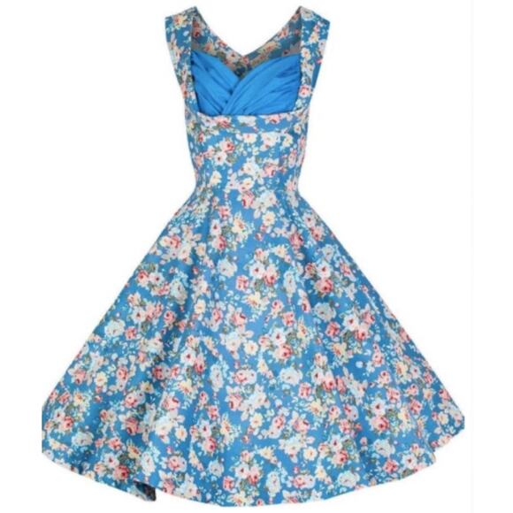 Lindy Bop Ophelia Dress Floral Print Vintage Inspired Retro Fit & Flare Blue 3XL - Picture 2 of 10